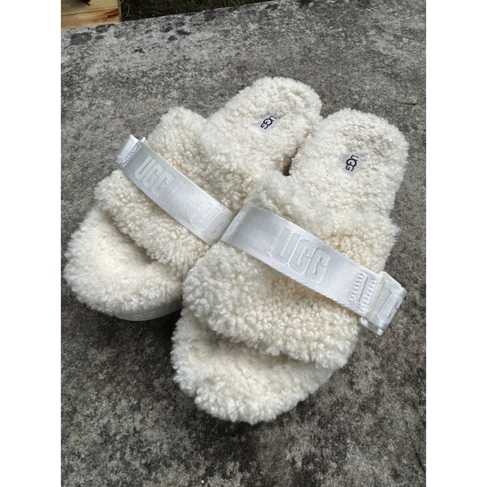 UGG Fluff Yeah Teddy Shearling Slide Slippers White Cozy Women's Clean Girl Dorm